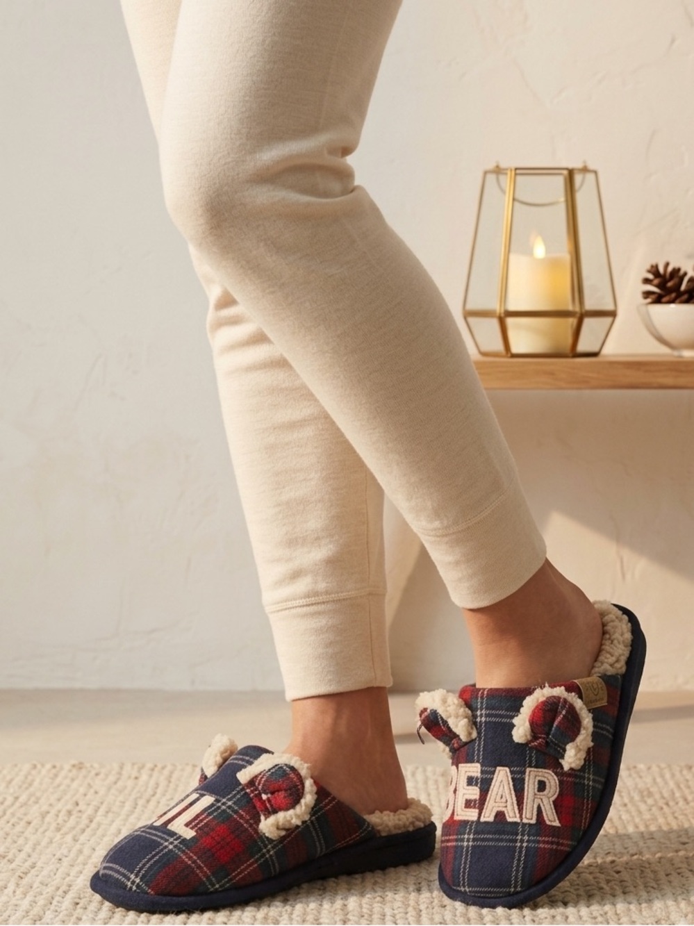 Dearfoams Plaid Slippers with Bear Ears